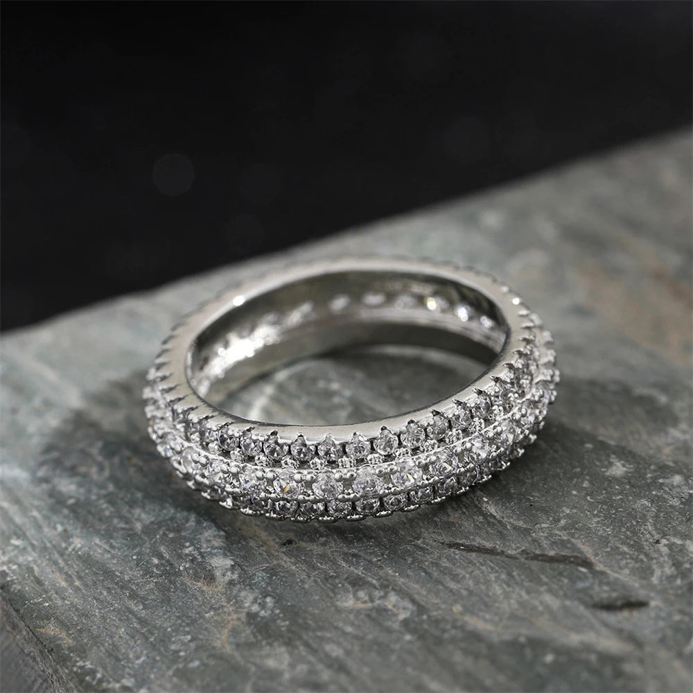 925スターリングシルバーリングインレイクリスタルジルコニウムラウンドリングストーンメンズ＆レディースラグジュアリーシンプルファッションギフトジュエリー