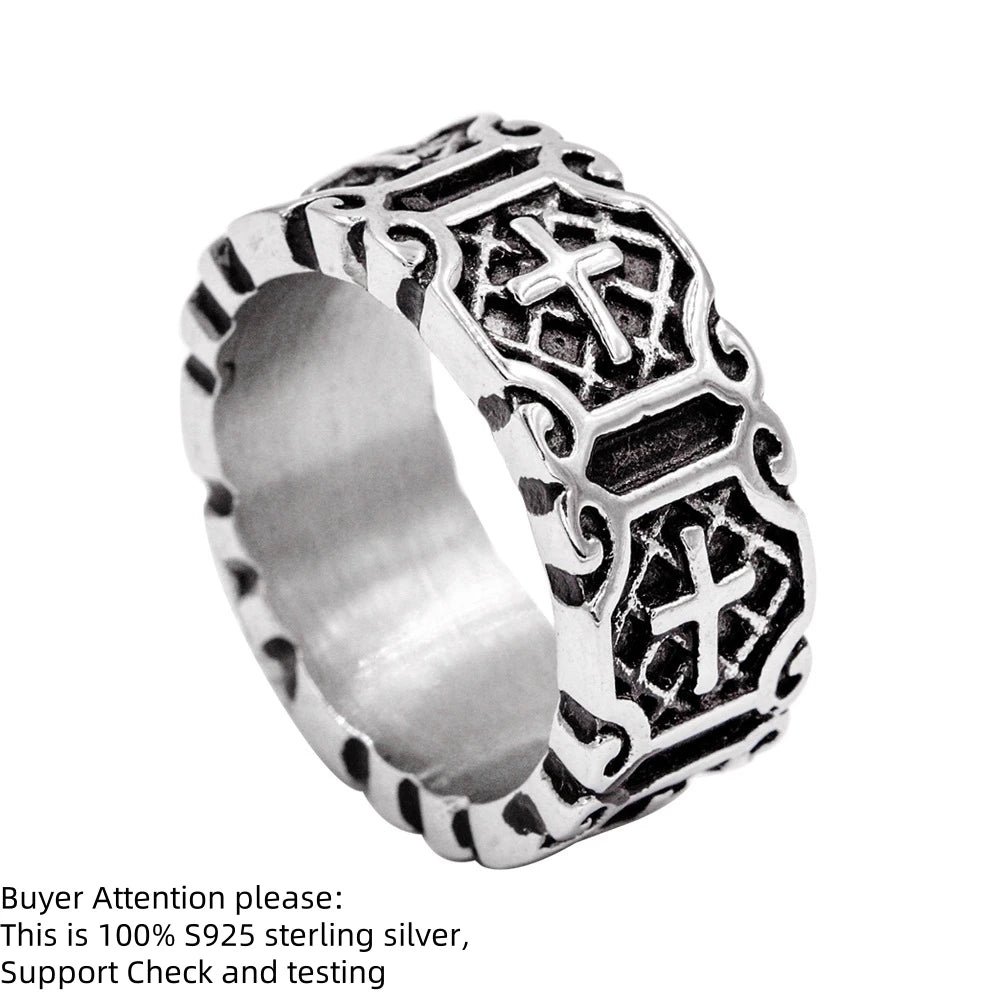 S925スターリングシルバーINSシンプルヴィンテージクロスリングファッションメンズリングレディースリングヒップホップパンク高品質ジュエリーギフト