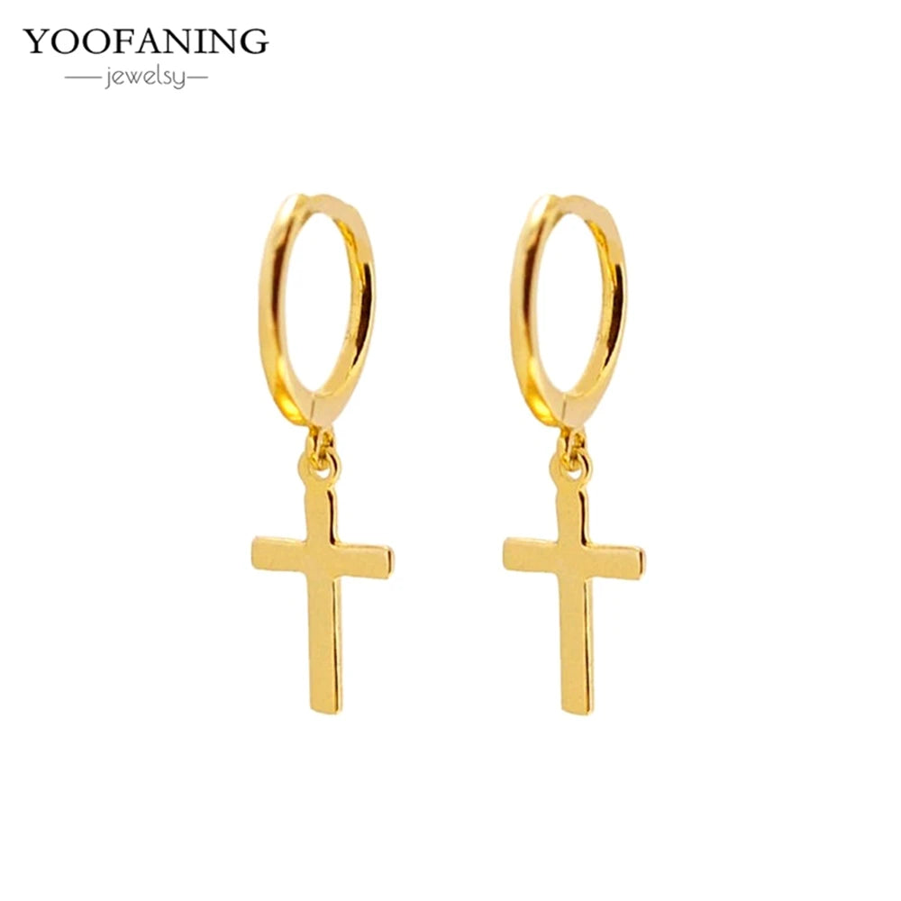 925スターリングシルバーイヤーニードルハイエンドミニマリストゴールドシルバーフープイヤリングクロスシェイプイヤリングメンズ/レディースジュエリーパティ