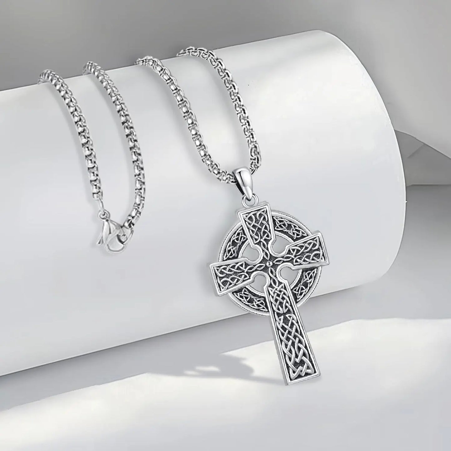 Celtic Cross Necklace for Men Women 925 Sterling Silver Celtic Cross Pendant Evil Eye Necklace Irish Trinity Knot Jewelry