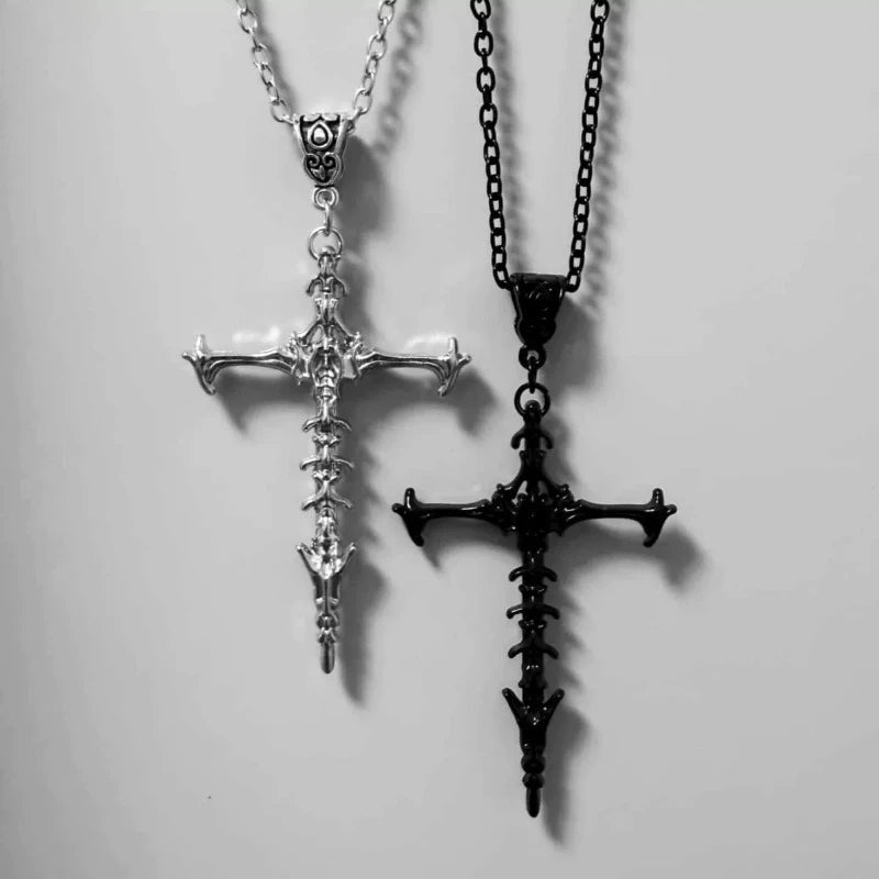 1/2Pcs Unisex Cross Pendant Necklace for Men Women Punk Silver Black Hip Hop Gothic Punk Long Pendant Necklace Jewelry Accessory