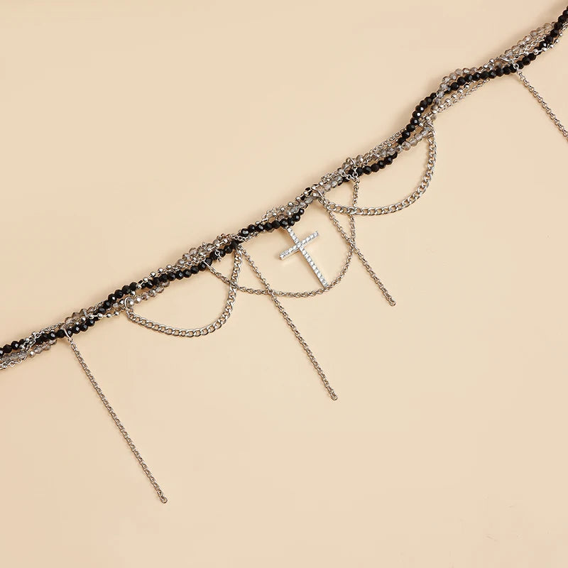 クロスペンダントネックレス レディース 軽量 高級 タッセル 鎖骨チェーン クールチョーカー 絶妙なファッションネックレス ジュエリーギフト