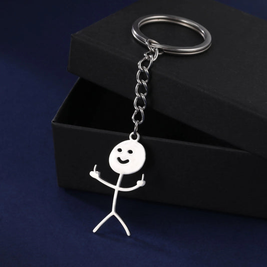 Teamer Funny Middle Finger Stickman Keychain 2025 Cute Trend School Bag Car Key Pendant Couple New Trinket Gift Keyring
