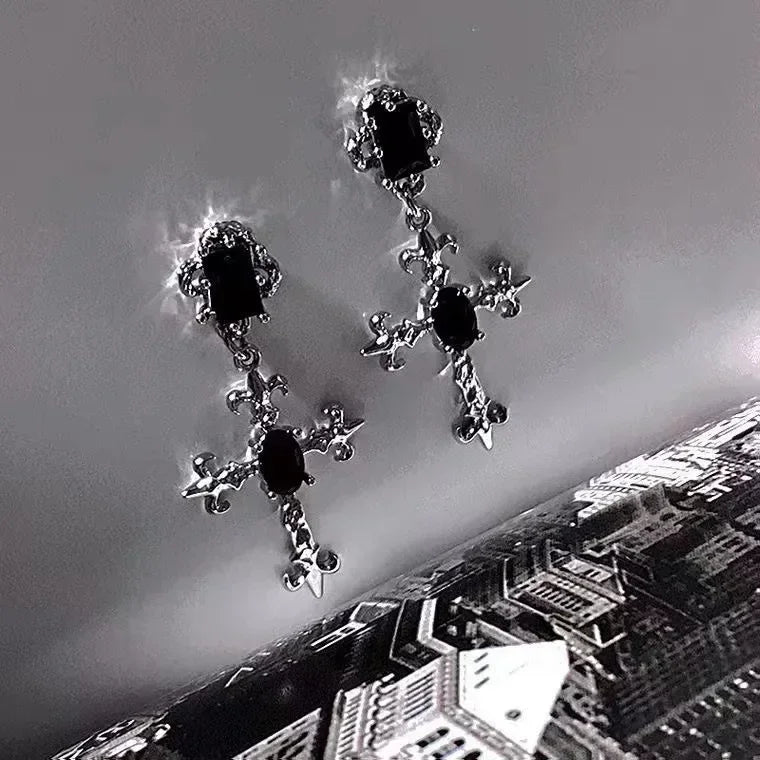 ゴシッククロスブラックイヤリングレディースパンクゴシックY2Kジュエリー創造性ファッションダングルイヤリングステートメントジュエリーイヤリングギフト