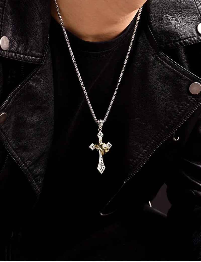 ファッションパンククラウンクロスネックレスメンズレトロヒップホップ銅カップルペンダントセーターチェーンジュエリーアクセサリーホリデーギフト