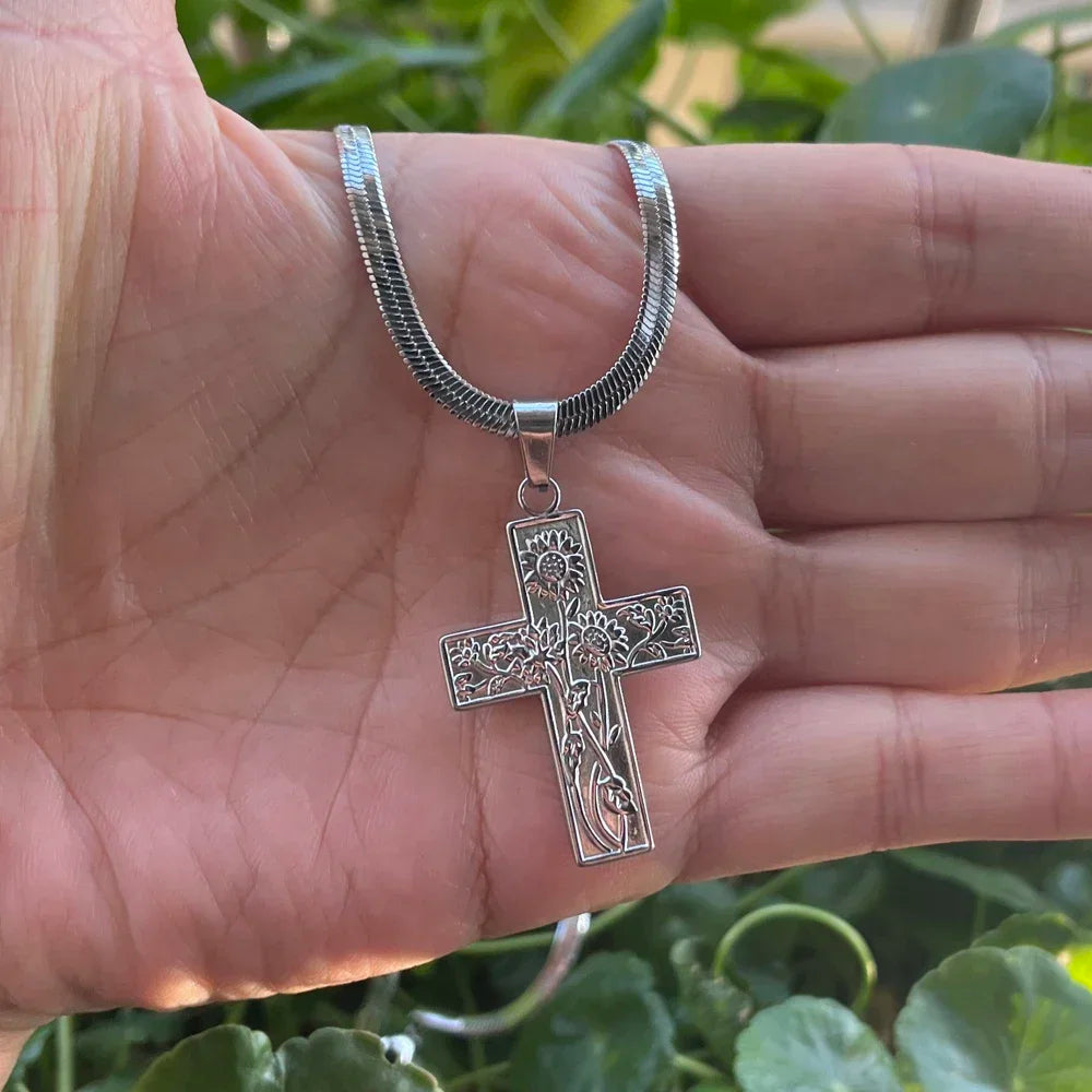 キリスト教イエス十字架ネックレス レディース メンズ ステンレススチールチェーン チョーカー 宗教的十字架ペンダント ジュエリー 祈り 洗礼ギフト
