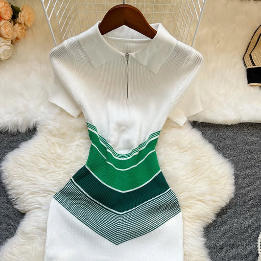 YuooMuoo Chic Fashion Sexy Wrap Hips Mini Dress 2025 Ins Hot Patchwork Slim Waist Knitted Summer Dress Streetwear Lady Outfits