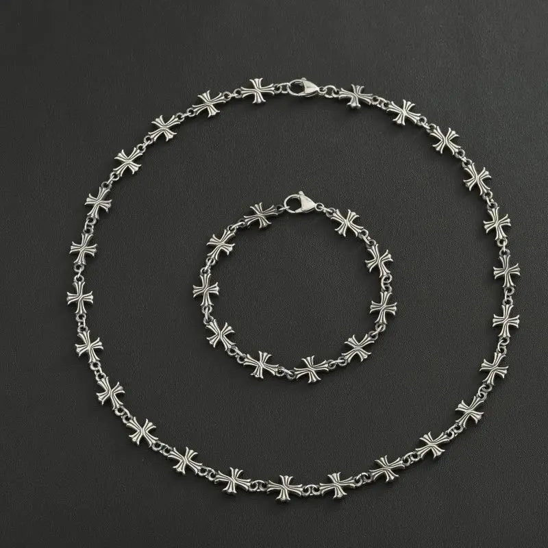 パンクチェーンとクロスネックレス、男女兼用、ヒップホップクロス、トレンドジュエリー、プレミアム鎖骨チェーン、ゴシックブレスレット、Y2Kアクセサリー