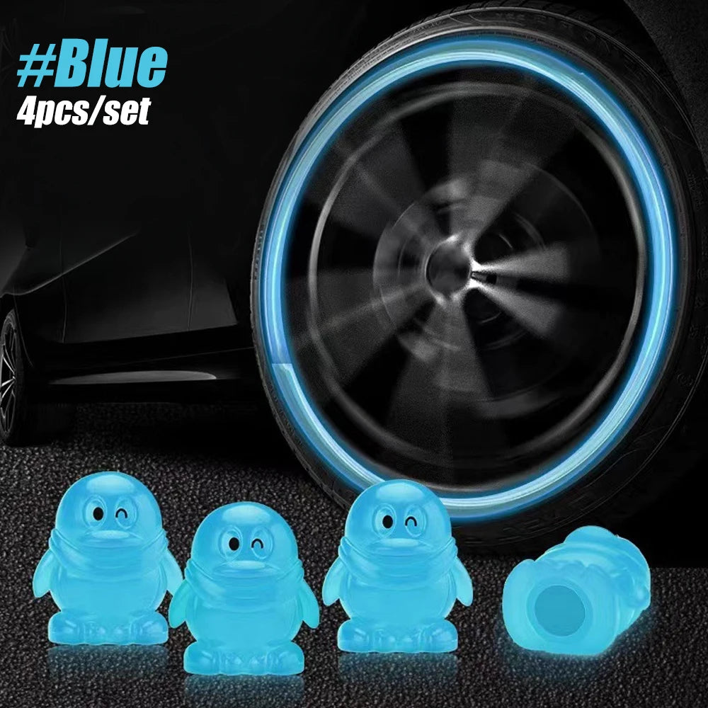 4Pcs Fluorescent Car Tire Valve Caps , Tire Valve Accessories, Luminous Tire Valve Cover, Suitable for Car Truck Motorcycle Bike