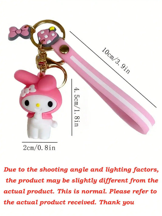 1Pc Adorable Cartoon Kuromi Hello Kitty Keychain - Y2K Style PVC with Cute Design for Women- Schoolbag Decor Accessory