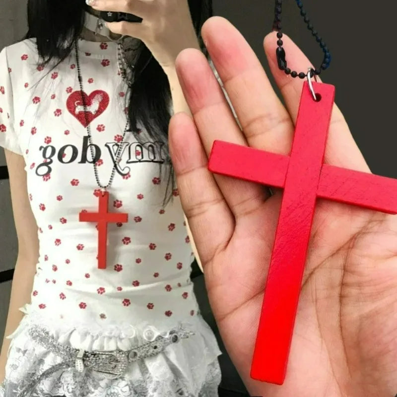 クールなパンクゴシックウッドクロスペンダントネックレス スパイシーガールズ 個性的 ヴィンテージ ヒップホップ メンズ レディース Y2K ネックレス パーティー ジュエリー ギフト