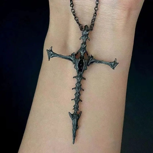 Retro Hip Hop Skull Cross Pendant Necklace for Men and Women Classic Gothtic Dark Style Bone Cross Pendant Necklaces