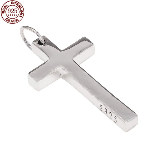 本物の925スターリングシルバークロスペンダント。男女兼用。滑らかな高光沢仕上げ。シンプルなデザインのイエス・キリストジュエリー。