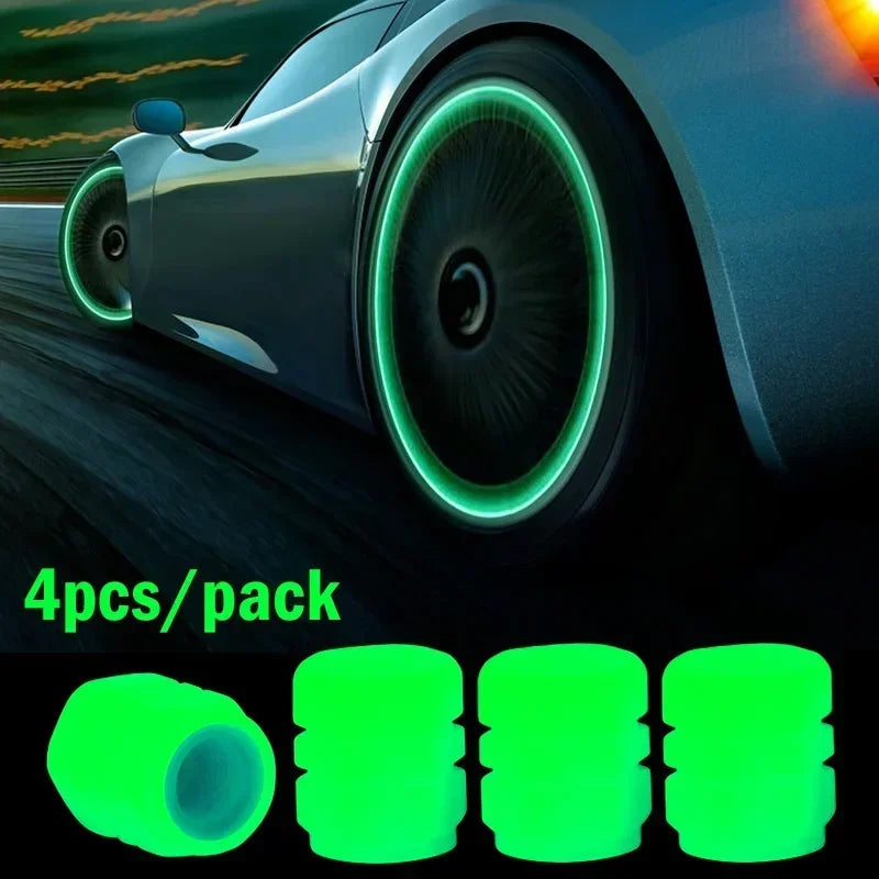 Luminous Valve Caps Car Fluorescent Tire Valves Cap Glow In The Dark Car Motorcycle Bike Wheel Plugs Tyre Hub Cover Decor