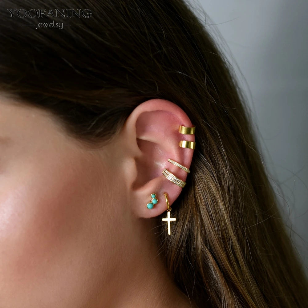 925スターリングシルバーイヤーニードルハイエンドミニマリストゴールドシルバーフープイヤリングクロスシェイプイヤリングメンズ/レディースジュエリーパティ