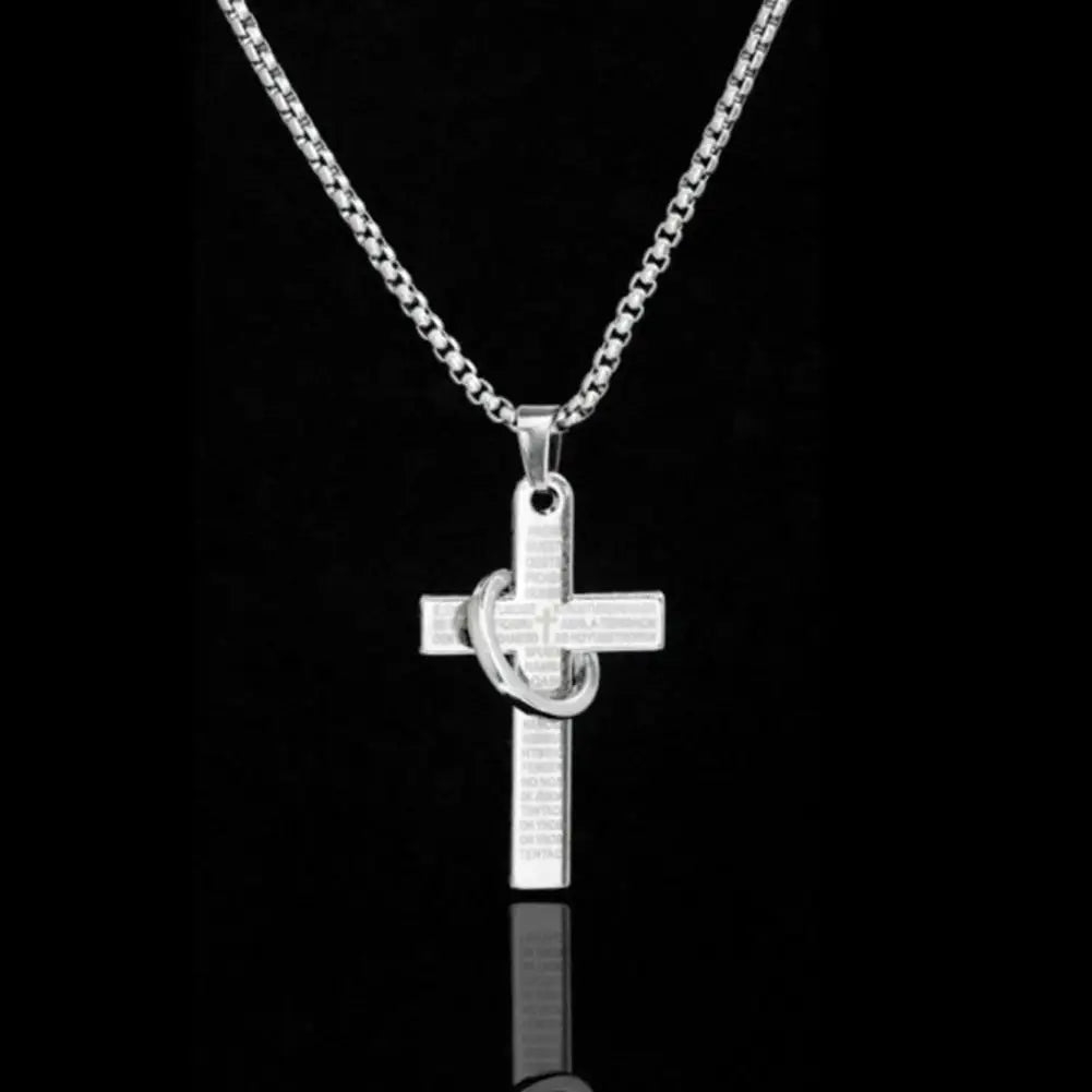 クロスネックレス バイブルペンダントチェーンネックレス メンズ ボーイズ スチール バイブルクロスペンダントチェーンネックレス
