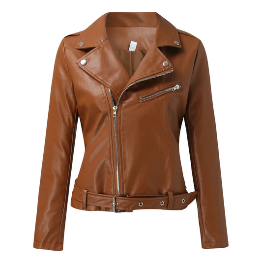 Women Plus Size Faux Leather Jacket Vintage Long Sleeve Zipper Fitted Artificial Leather Coats Outwears Fall Clothes For Women