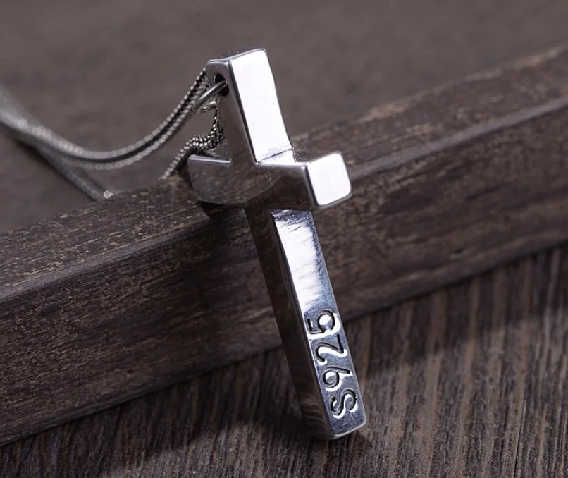 Real Solid 925 Silver Cross Pendant for Men Women Minimalist High Polished Fashion Classic Jesus Christian Prayer Jewelry