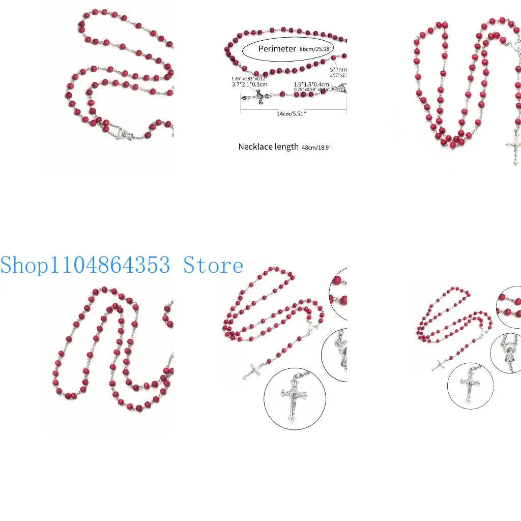 652F クロスネックレスペンダント メンズ レディース 木製ビーズ ローズスートラジュエリー