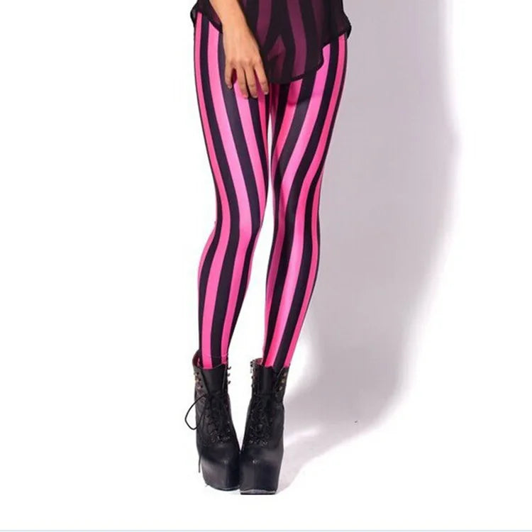 [You're My Secret] Fashion Women Sexy Leggings High Waist Elastic Stripe Print Trousers Casual Sports Leggings Hip-Lift Pants