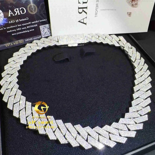 新デザイン ラグジュアリー ビッグガイ ヘビー 925 ソリッドシルバー 19mm 4列 アイスアウト ヒップホップ VVS1 モアッサナイト ダイヤモンド マイアミ キューバンリンクチェーン