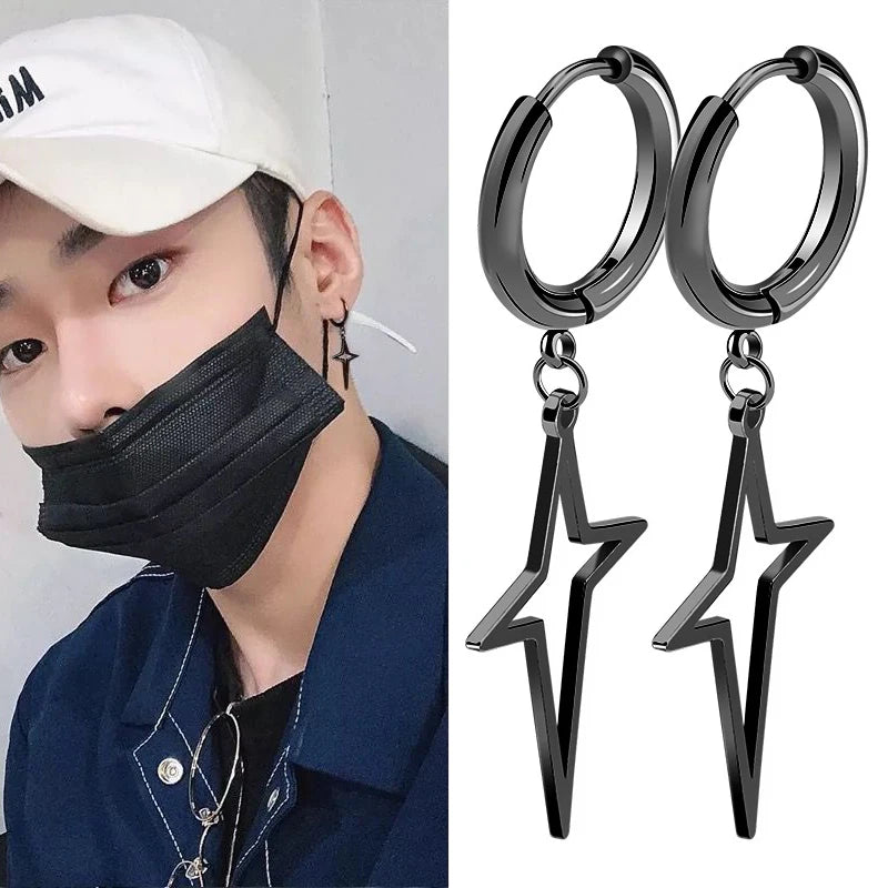 ゴシックステンレススチール中空クロスペンダントイヤークリップ/バックルイヤリング1組。レディース/メンズ用。トレンドのヒップホップパンクイヤリング。