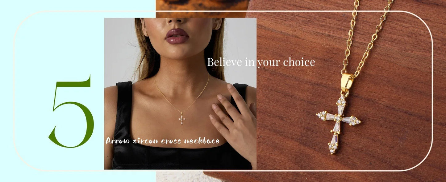女性用クロスジュエリーネックレス 14Kゴールドメッキペンダントネックレス トレンディな小さなクロスチャームネックレス シンプルでキュートなチョーカーネックレス