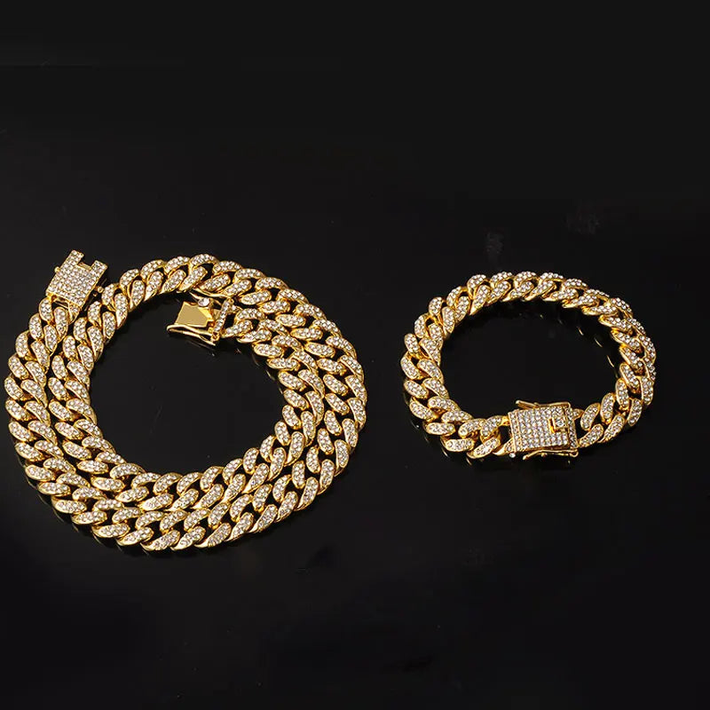 ヒップホップ 13mm キューバンリンクチェーン メンズ マイアミ アイスアウト ブリンブリンネックレス ゴールドメッキ ブリンブリン メンズ レディース ラッパー ジュエリー ギフト