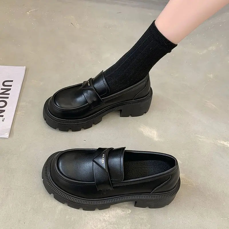 Women's Summer Footwear Loafers Shoes for Woman 2024 Office Round Toe Black Low Heel Elegant with Discount Genuine Mark Stylish