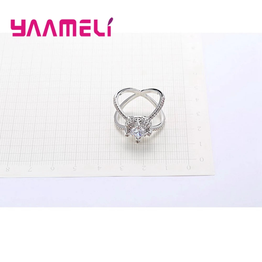 トレンド感のある女性用ウェディングアニロス卸売クロスフィンガーリング925スターリングシルバーカラーCZファッションクリスタルリング女性へのギフト