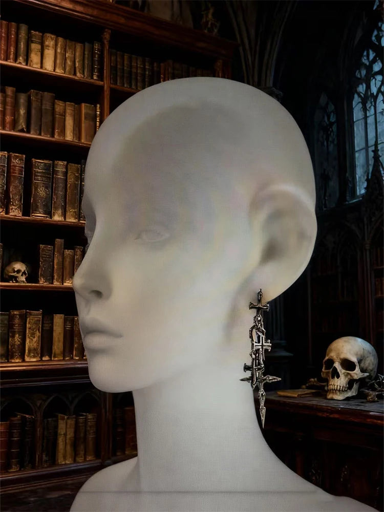 クロスチェーンダングルイヤリング、ユニークなジュエリーアクセサリー、ゴシックパンクスタイル、男女兼用