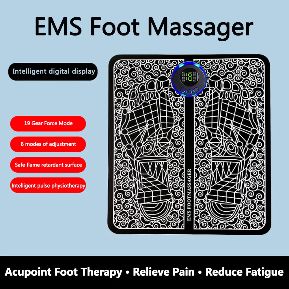 EMS Foot Massager 8 Modes Feet Muscle Stimulator USB Rechargeable Electric Feet Massage Remote Control for Home and Office Use