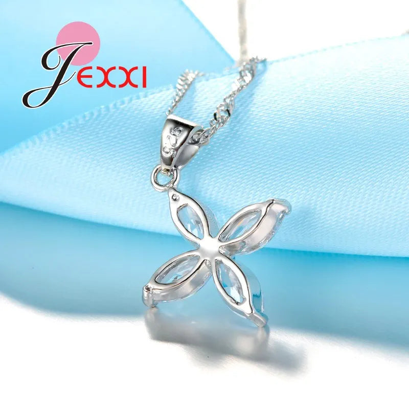 クラシックなヴィンテージクロスデザイン925スターリングシルバーペンダントネックレスイヤリングウェディングブライダルジュエリーセットレディース用