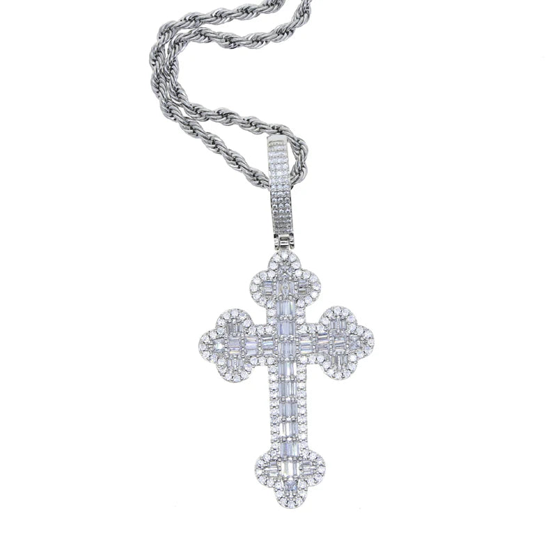 メンズ レディース ヒップホップ クロスペンダントネックレス フルパヴェ スパークリングキュービックジルコン ロープチェーン アイスアウト キラキラ CZ ジュエリー ファッション ギフト