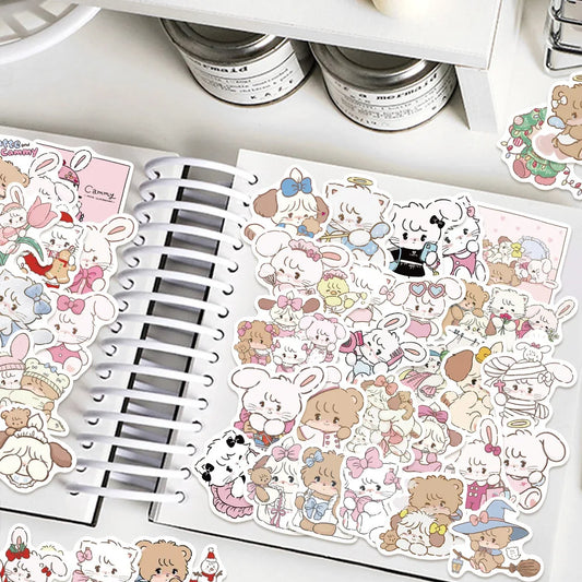 60Pcs Mikko Kawaii Kitty Bear Cartoon Stickers Aesthetic Scrapbooking Laptop Luggage Waterproof Cute Stickers for Kids Girls