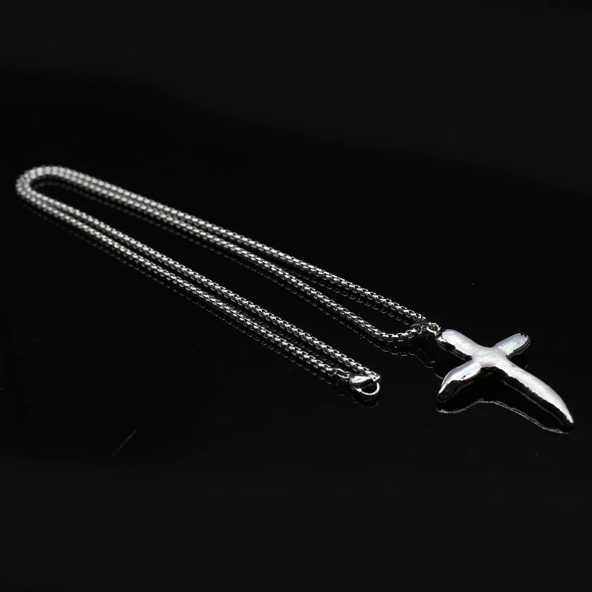 パールネックレス 天然淡水パール クロスシェイプネックレス レディース 女の子 誕生日 クリスマス ギフト チェーン 60cm