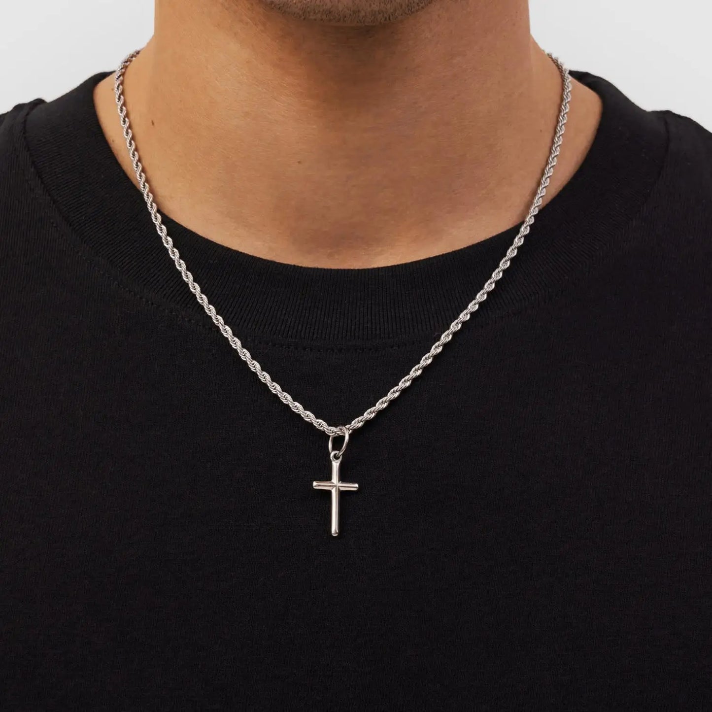 Stainless Steel Cross Pendant Necklace for Men Boys 18K Gold Plated Silver Simple Twisted Chain Fashionable Jewelry Beach Party
