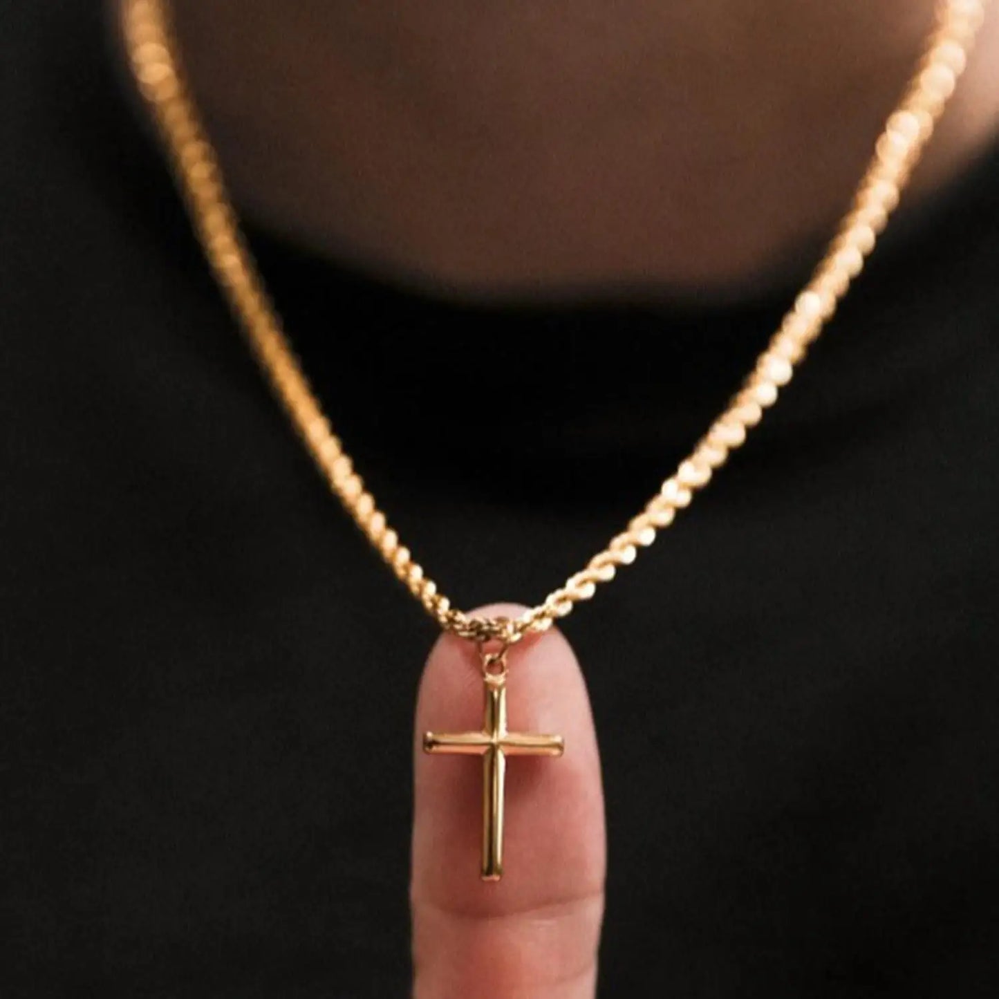 Stainless Steel Cross Pendant Necklace for Men Boys 18K Gold Plated Silver Simple Twisted Chain Fashionable Jewelry Beach Party