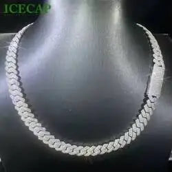 925スターリングシルバー 20mm アイスアウト キューバンリンクチェーン ヒップホップ メンズ アイスアウト キューバンリンクチェーン フルダイヤモンド モアッサナイト ネックレスチェーン