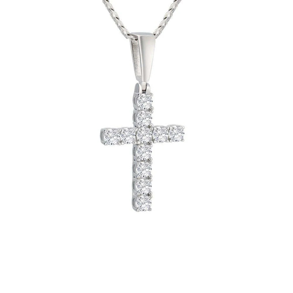 925スターリングシルバー 1.1カラット モアッサナイト メンズ クロスネックレス ペンダント ヒップホップ トレンド ファッション 新彼氏へのギフト お土産