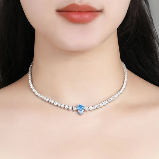 OEVAS 3-4.5mm Full Moissanite Tennis Necklace S925 Silver Lab Diamond Waterdrop Pendant For Women Party Fine Jewelry