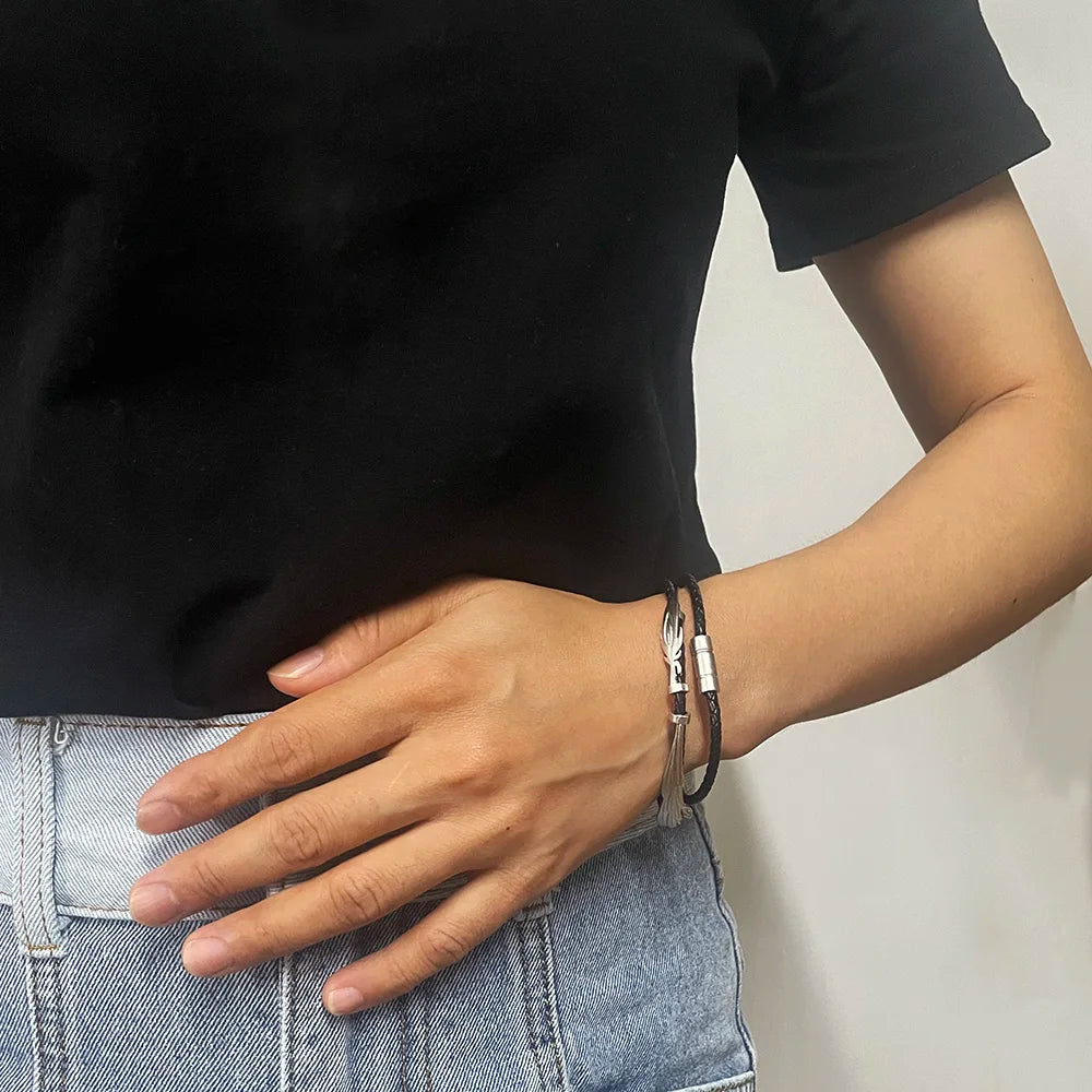 925シルバー ヴィンテージワックスロープブレスレット マグネット留め LOL XAYAH RAKAN マルチレイヤー フェザーリーフ カップルジュエリー