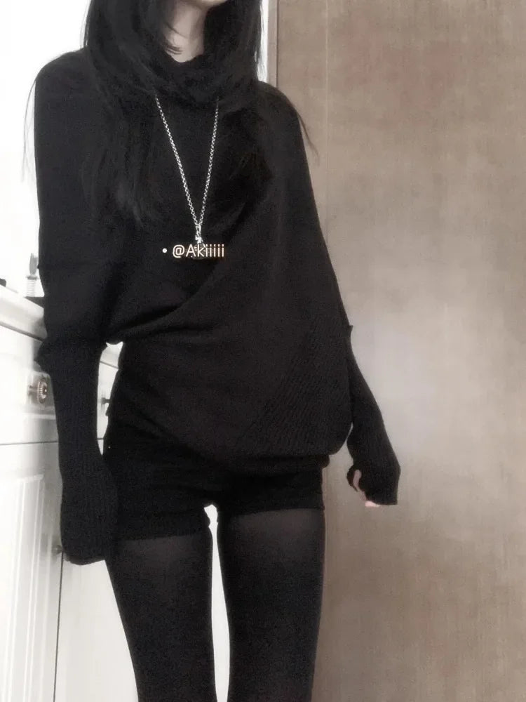 秋冬 レイジースタイル ニットシャツ トップス サブカルチャー ルーズニットTシャツ Y2K カジュアル アメリカンセーター レディース ジャンパー ニットウェア