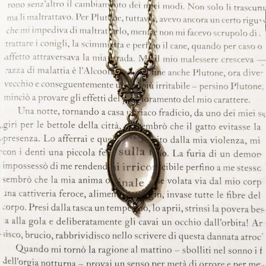 Gothic Vintage Magnifying Glass Pendant Necklaces for Women Steampunk Victorian Jewelry Gift for Book Lovers