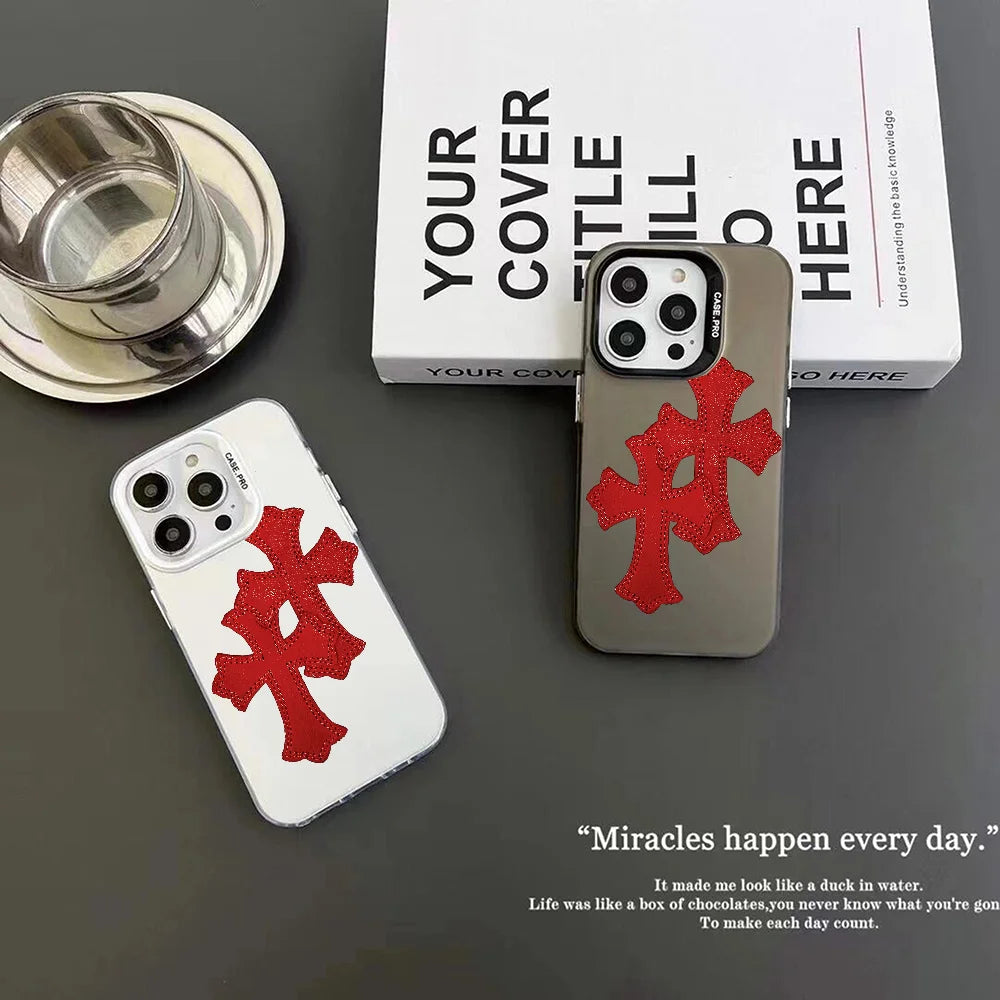 クールなクロスファッションラグジュアリー電話ケースIMDカラーシルバーシェルiPhone 16 15 14 13 12 11 Pro Max Plus用