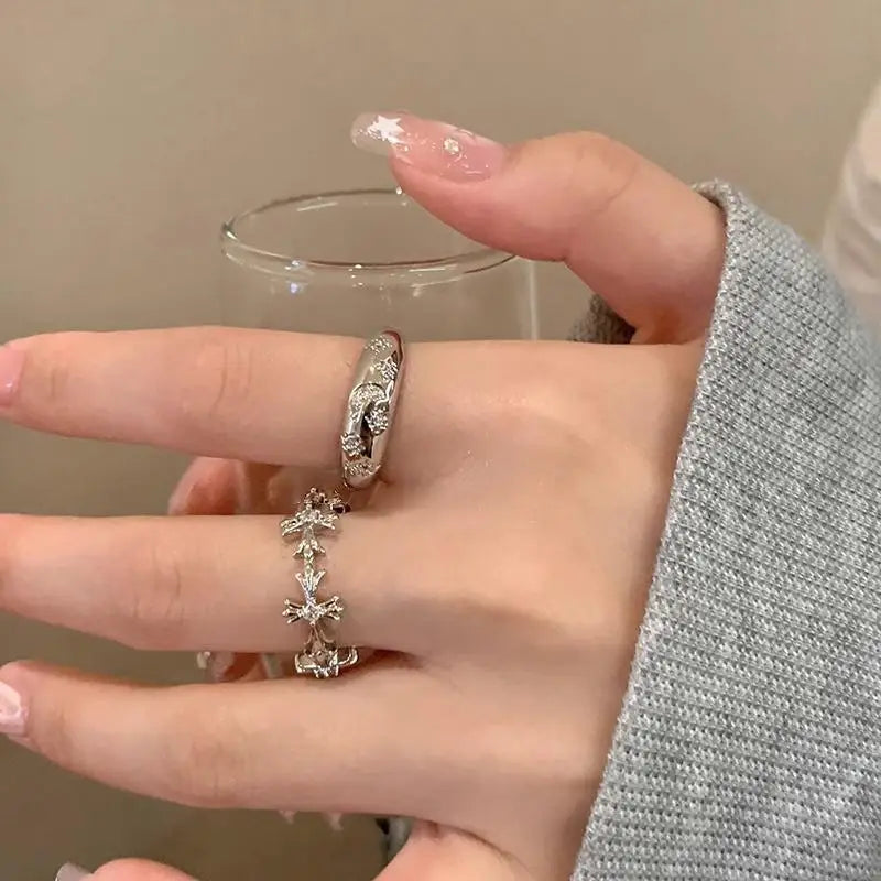 WANZHI 1/2PCS ゴシック ブラック クロス オープンリング レディース メンズ 絶妙なインビュー ダイヤモンドリング ファッション ジュエリー アクセサリー ギフト