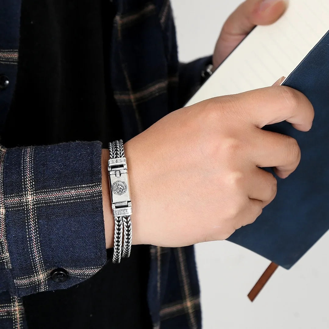 S925スターリングシルバー手編みメンズブレスレットファッショントレンド個性中国風レトロクリエイティブジュエリー絶妙なギフト