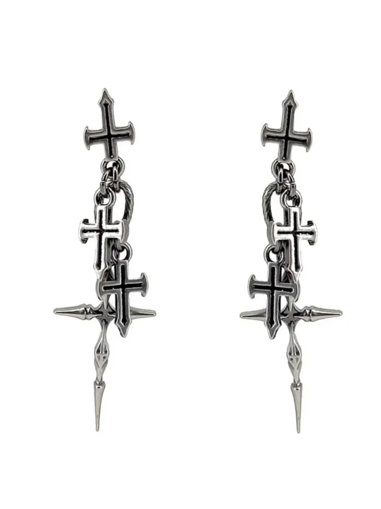 クロスチェーンダングルイヤリング、ユニークなジュエリーアクセサリー、ゴシックパンクスタイル、男女兼用