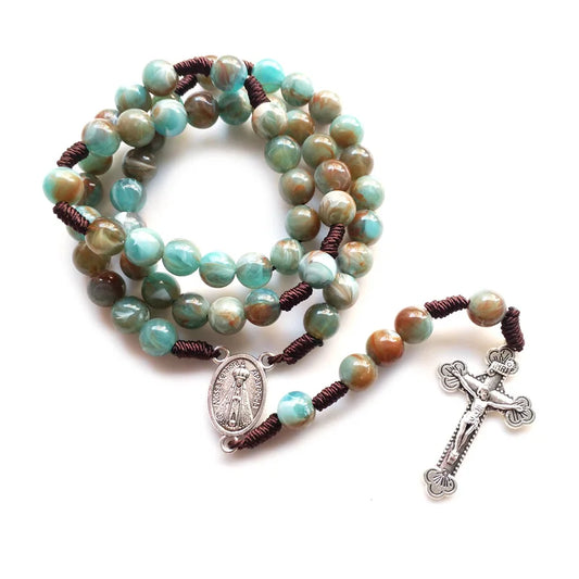 Strand Woven Rosary Necklace For Men Women Cross Pendant Acrylic Beads Religious Jewelry