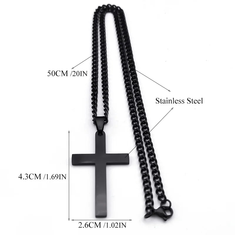 Classic Cross Pendant Necklace for Men Stainless Steel Black Color Goth Chain Necklace Man Jewelry collier homme N3475S06